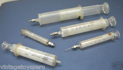 Vtg lot 5 glass syringe waitch, ideal , becton dickins