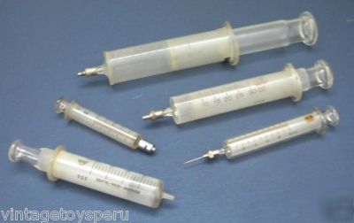Vtg lot 5 glass syringe waitch, ideal , becton dickins