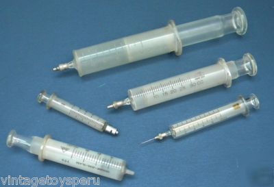 Vtg lot 5 glass syringe waitch, ideal , becton dickins