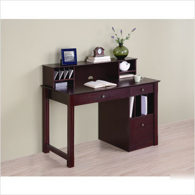 Walker edison deluxe desk with hutch in walnut brown