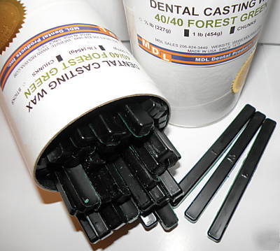 Dental casting inlay wax -40/40 dark green -3 lb sticks