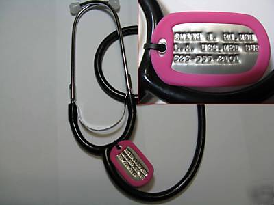 Stethoscope name id tag- personalized-stainless - pink