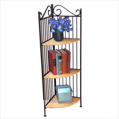 4D concepts 3 tier corner bookcase in wicker and metal