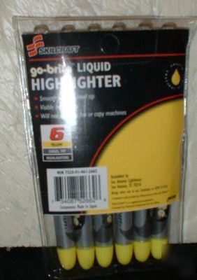  go-brite yellow liquid highlighter-six pack chisel tip