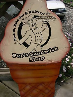 Giant 3 ft + wood ice cream cone sign personalized free