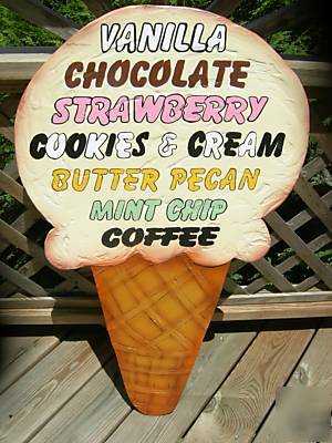 Giant 3 ft + wood ice cream cone sign personalized free