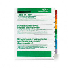 Index divider, 10 tab, 8.5 X11 , multi-color, single se