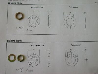 Hex jam nut M9 fine or M7 fine with washer for panel mt