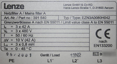 Lenze EVF9328-ev frequency inverter 3PH w/mains filtera