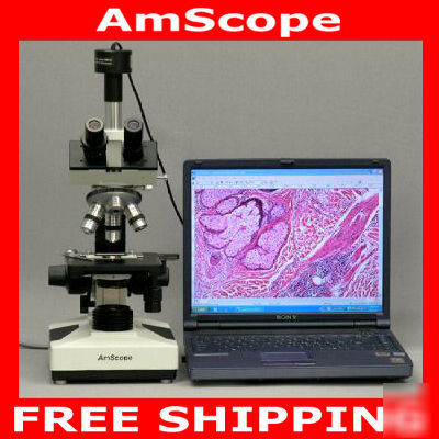 40X-1600X compound microscope + 1.3M usb camera + case