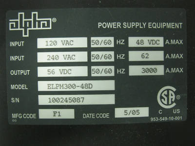Alphalight elpm 300-48D (lc) dc power supply