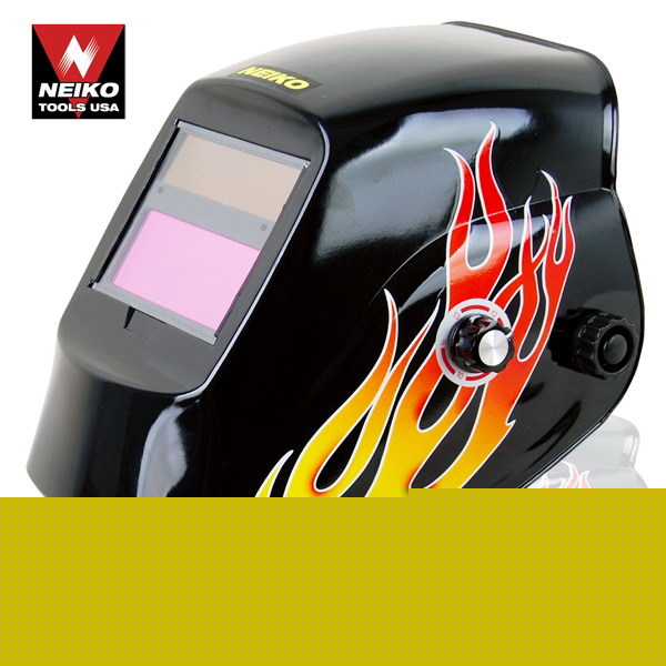 Auto darkening dark solar welding helmet red flame