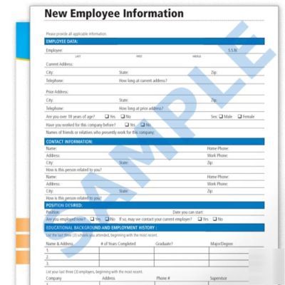 New employee information blank forms education etc