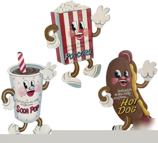 Theater drive in movie hotdog soda pop popcorn tin sign