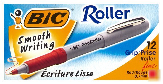 24 bic red roller grip pens fine .07MM point save$