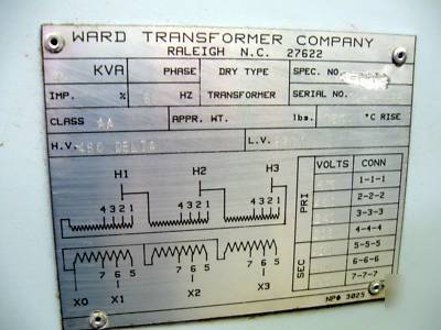 45 kva ward, 480V delta - 380Y transformer 3 phase
