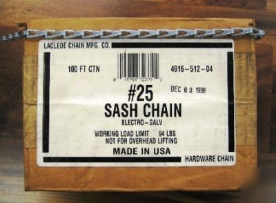 New sash chain electro galvanized metal 100FT box #25 