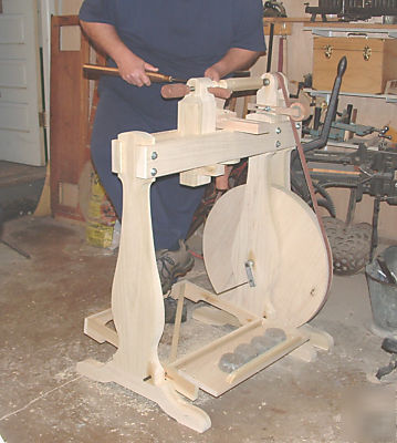 Woodworkers treadle lathe, woodbodied and foot operated