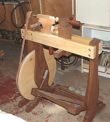 Woodworkers treadle lathe, woodbodied and foot operated