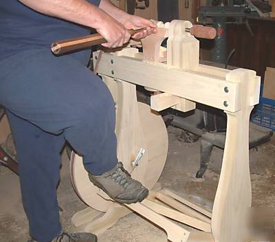 Woodworkers treadle lathe, woodbodied and foot operated