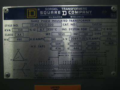 Square d transformer 150 kva 480/208Y/120 150KVA 3 ph y