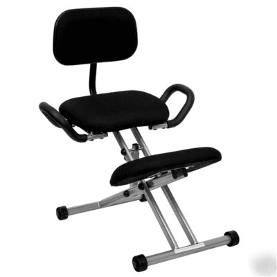 Ergonomic kneeling chair with handles - blk fabric seat