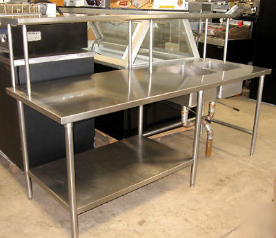 2-compartment commercial sink w/ overshelf and work top