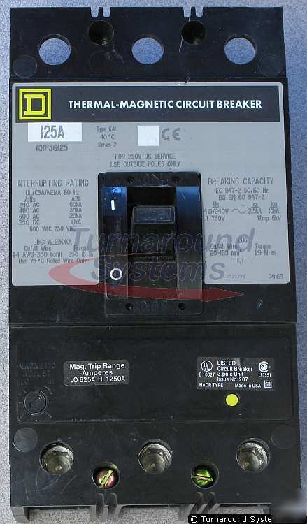 Square d KHP36125 circuit breaker, 125 amp, KHL36125