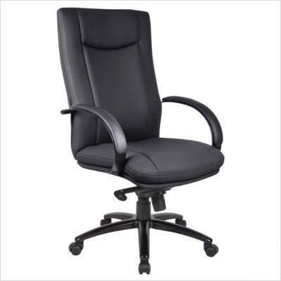 High back executive chair base fabric chrome tan