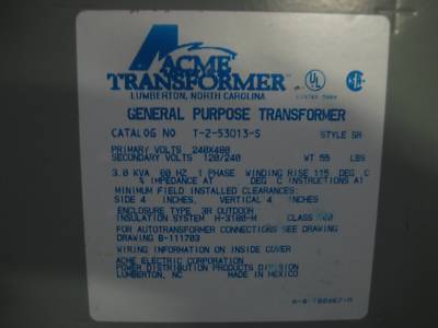 Acme transformer t-2-53013-s 2 kva 240X480 120/240 3R 