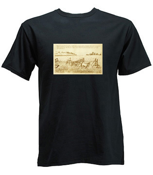 Three tiller plow, farming, art history shirt, nwt