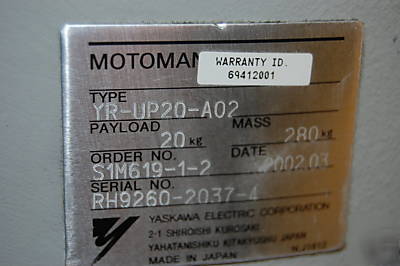 Motoman UP20 router robotic system xrc 2001 full cell