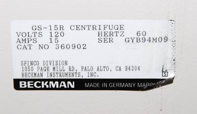 Beckman gs 15R centrifuge refrigerated