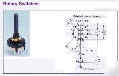 Rotary switch 2 pole 6 way solder tag 5AMP 250V PK2