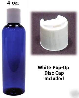 4 pack cobalt blue p.e.t. plastic 4OZ bottles popup cap