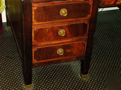 Vintage 1940's 7 drawer mahogany office desk brass trim