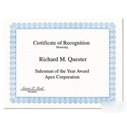 New certificates for copier/laser/ink jet, 8 1/2X11,...