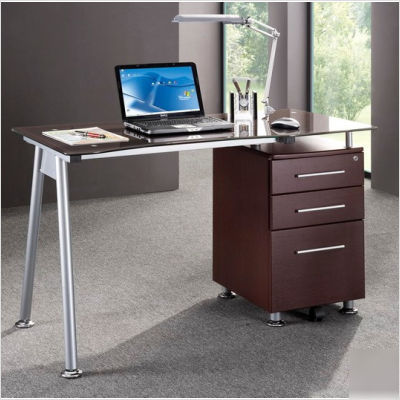 Techni mobili chocolate computer desk with side cabinet