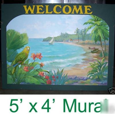Welcome mural sign restaurant bar tropical carribbean 