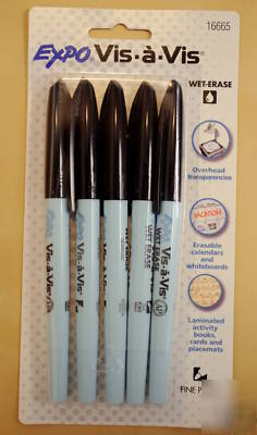 Expo 5-pack vis-a-vis fine point wet erase markers blk