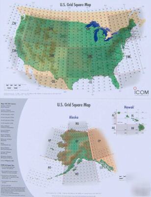 New icom radio color us grid square map vhf uhf chart +