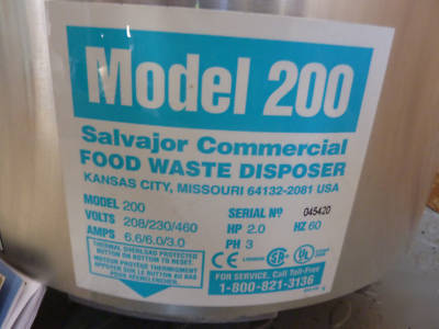New salvajor 200 commercial food disposer, ,complete 