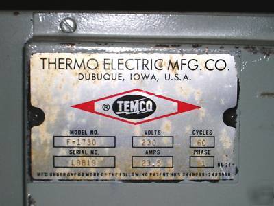 Temco thermoelectric model f-1730 muffle furnace 