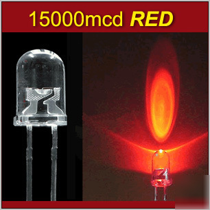 100 pcs 5MM red led lamp 15000MCD & free resistors