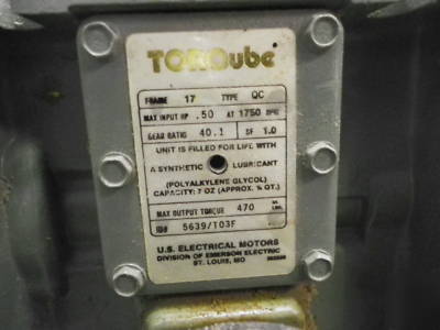 Us motors torqube gear drive w/ reliance ac motor .5HP