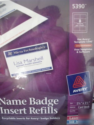 Avery 5390 name badge insert refills 400 laser ink jet