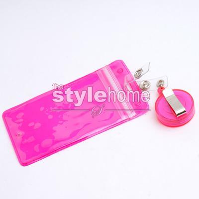 Pink id work card holder retractable reel badge clip