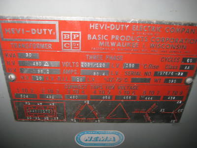 Hevi - duty 30 kva 480 delta/208Y/120 3PH 208 y / 120