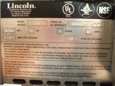 Lincoln impinger conveyor pizza oven 1133