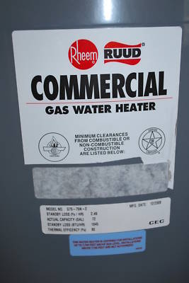 Rheem ruud 75 gallon gas comm. water heater G75-75N-2